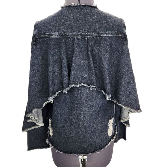 Robert Rodriguez Denim Shirt Jacket‎ Womens XS Black Ruffle Distressed Button Up - Picture 1 of 13